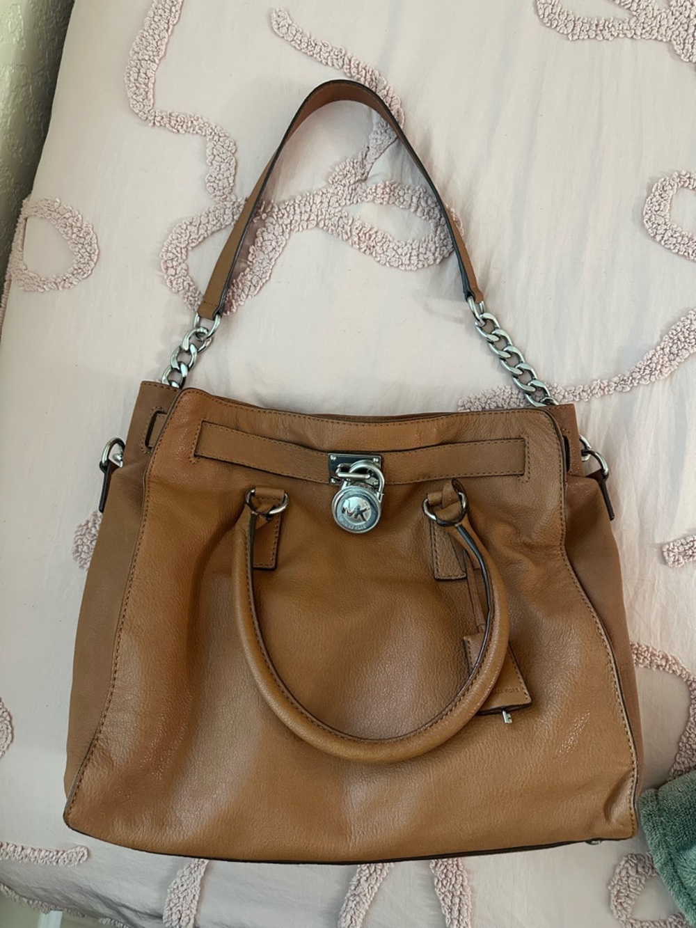 Michael Kors Hamilton Leather Satchel with Silver Hardware